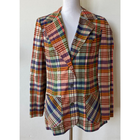 Windsor Sport Jackets & Blazers - VTG Windsor Sport Womens Blazer Jacket Madras Plaid Preppy Multicolored Bust 38